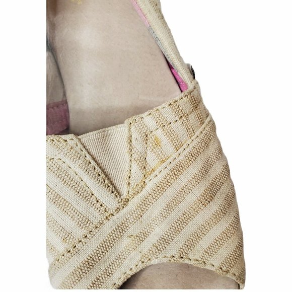 Toms Peep Toe Striped Canvas Espadrille Wedges 7.5 - Picture 12 of 12